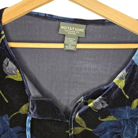 NOTATIONS Navy Blue Velvet Floral Top NWT 2X 0299 - Picture 4 of 12